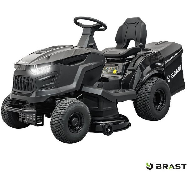 BRAST Rasentraktor Benzin Aufsitzmäher, 9,2 kW (12,5 PS), Elektrostart, 98 cm Schnittbreite, 2in1-Funktion, 7-Gang-Getriebe, 245L Fangkorb, für große Rasenfläch