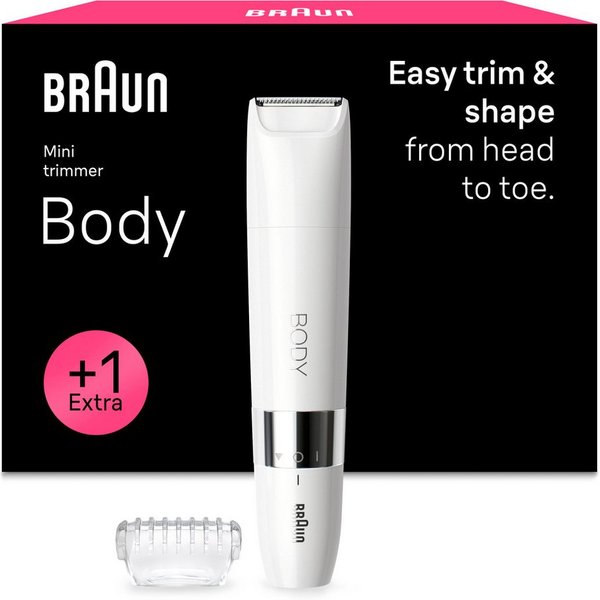 Braun Elektrokörperrasierer BS1000, Aufsätze: 1, Körpertrimmer zum einfachen Trimmen & Formen, + 1 Extra, BS1000, Weiß