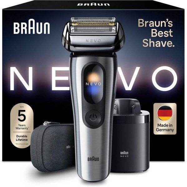 Braun Elektrorasierer NEVO 11000cc, SmartClean-Plus-Reinigungsstation, integrierter Präzisionstrimmer, AeroTouch, Smart Display, 7-in-1 Care System, Reiseetui, 