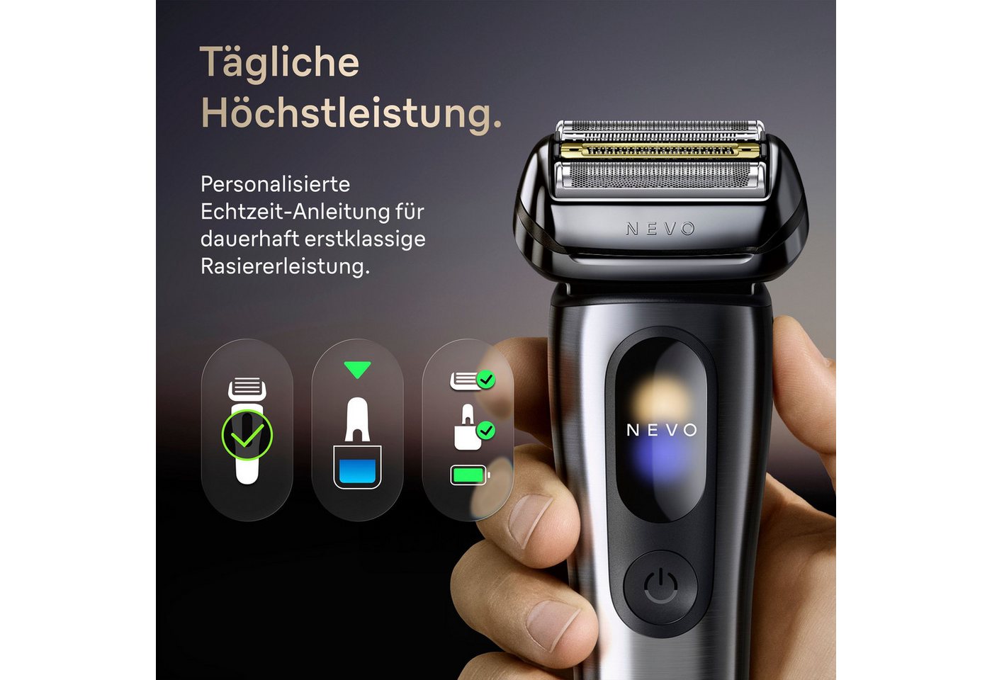 Braun Elektrorasierer NEVO 17000cc, SmartClean-Plus-Reinigungsstation, integrierter Präzisionstrimmer, AeroTouch, Smart Display, 7-in-1 Care System, Lade-Reisee – Bild 5 von 5
