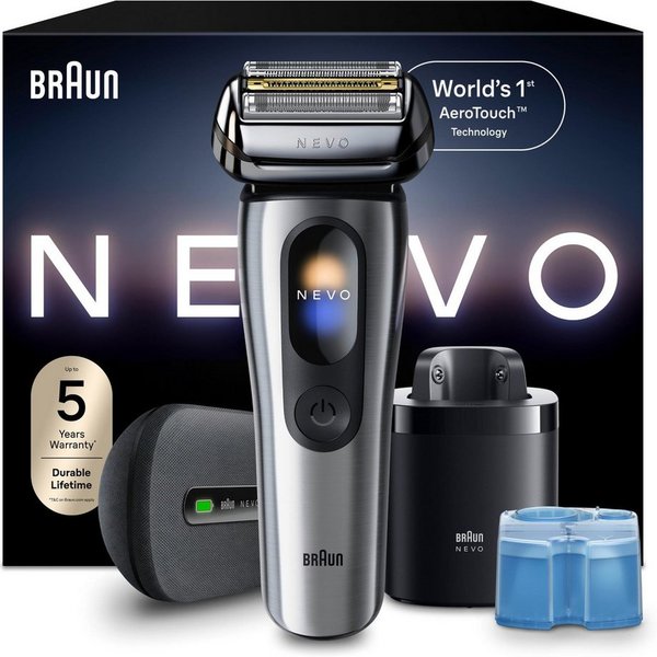 Braun Elektrorasierer NEVO 17000cc, Wasserdichter Akku-Rasierer mit 5 Klingen