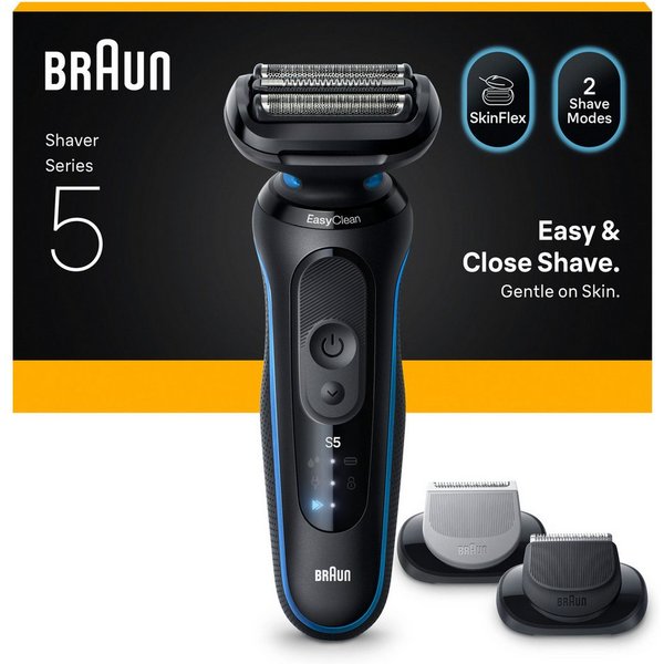 Braun Elektrorasierer Series 5 52-B1650s, Reinigungsstation, Bis zu 50 min, +2 Aufsätze, Nass- & Trocken, 100% Wasserdicht