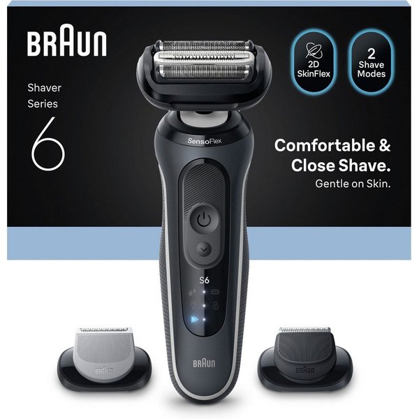 Braun Elektrorasierer Series 6 62-G1650s, Aufsätze: 2, 100% wasserdicht, +2 Aufsätze, bis zu 60 Min Akku, Made in Germany