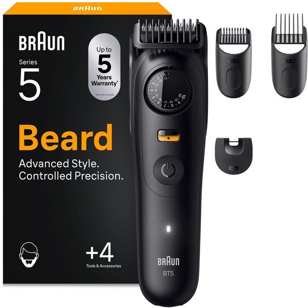 Braun Haarschneider Barttrimmer BT5520, ultrascharfe Klinge, 120 Min Akkulaufzeit, 40 Längeneinstellungen