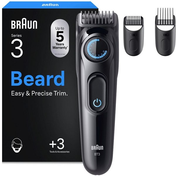 Braun Haarschneider Barttrimmer Series 3 BT3520, ultrascharfe Klinge, 50 Min Akkulaufzeit, 40 Längeneinstellungen