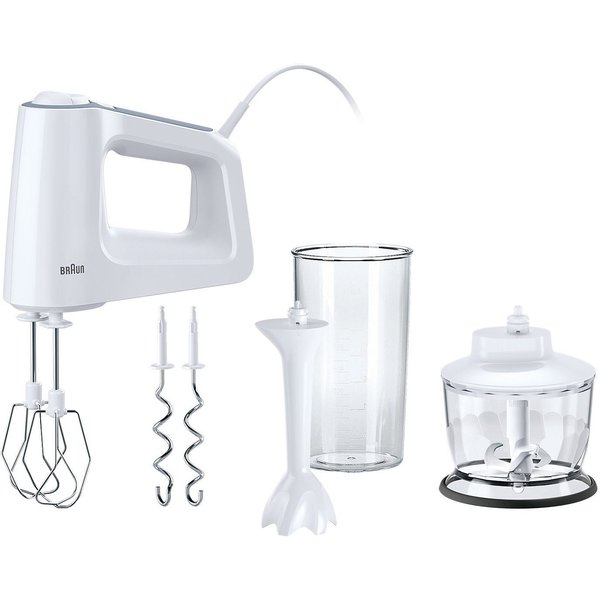 Braun Handmixer MultiMix 3 HM 3135 WH - 500W, 5 Geschwindigkeiten + Turbo, Pürierstab, 500 W, Vertiklae Motorausrichtung für weniger Kraftaufwand, Zerkleinerer