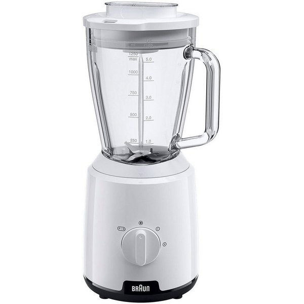 Braun Standmixer PowerBlend 1 JB 1050 WH - 600W, 2 Geschwindigkeiten, 1,5L, 2 Programme, 600 W, Glaskrug, Ice-Crush & Pulsfunktion, spülmaschinenfest