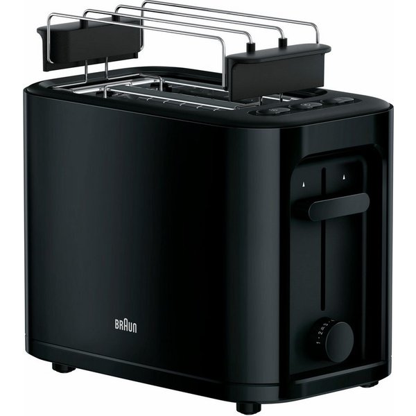 Braun Toaster PurEase HT 3010 BK - 2 Schlitze, 7 Stufen, Auftau- Aufwärmfunktion, 2 kurze Schlitze, für 2 Scheiben, 1000 W, 1.000 W, Kunststoff, Automatische Ab