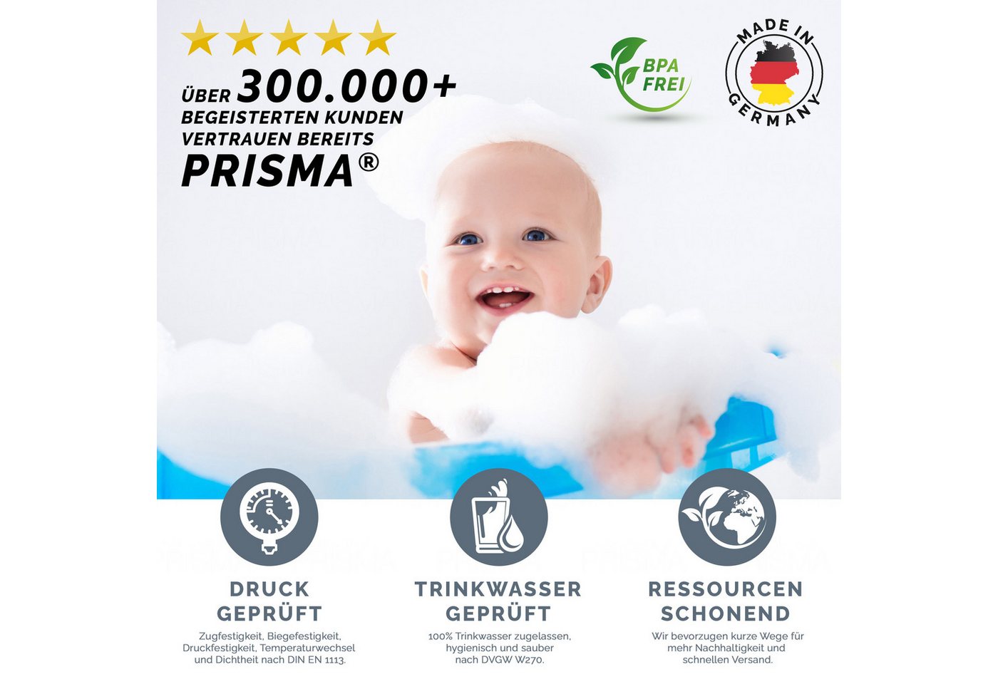 PRISMA Brauseschlauch PRISMA Duschschlauch mit doppeltem Verdrehschutz - MADE IN GERMANY, Knickfester Wasserschlauch mit Verdrehschutz • MARKENQUALITÄT AUS DEUT – Bild 2 von 5