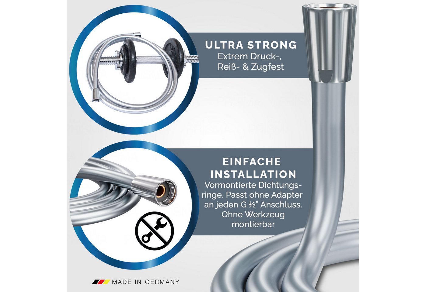 PRISMA Brauseschlauch PRISMA Duschschlauch mit doppeltem Verdrehschutz - MADE IN GERMANY, Knickfester Wasserschlauch mit Verdrehschutz • MARKENQUALITÄT AUS DEUT – Bild 4 von 5