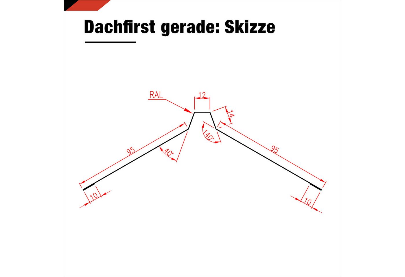 BRAVO Glattblech / Dachfirst gerade 1 m – Firstblech aus verzinktem Stahl 0,5 mm, ideal für Gartenhaus, Carport, Garage und Schuppen – Bild 2 von 3