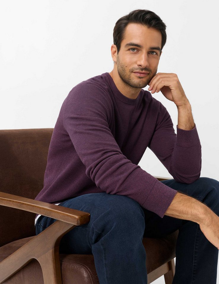 Brax Rundhalspullover Style RICK Struktur: Strickpullover aus reiner Baumwolle – Bild 4 von 5