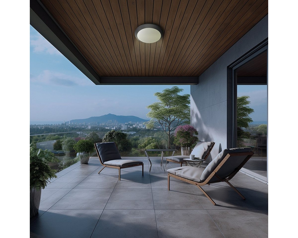 Braytron LED Deckenleuchte Außen Deckenlicht IP65 Ø265mm – E27 Fassung Bewegungsmelder, ohne Leuchtmittel, IP65 wasserdicht, Für den Außenbereich geeignet – Bild 2 von 5
