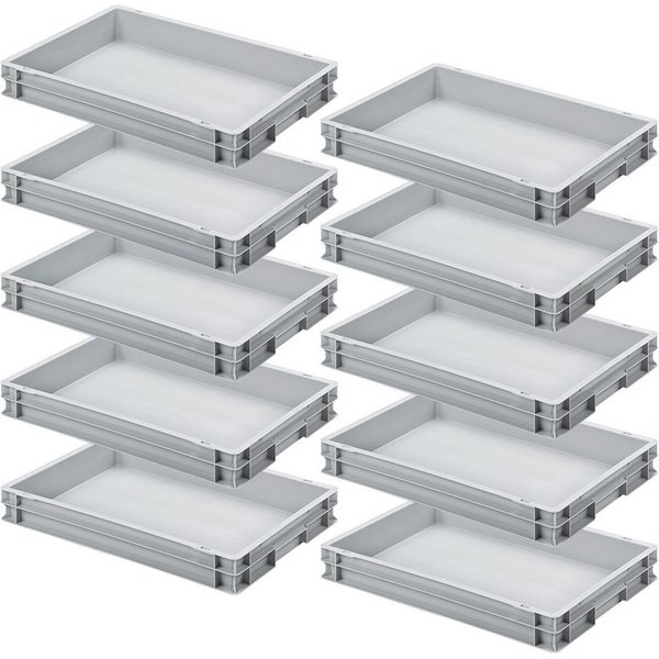 BRB-Lagertechnik Stapelbox 10x Eurobehälter mit 2 Griffleisten, LxBxH 600x400x75 mm, 10x Euro-Stapelbehälter