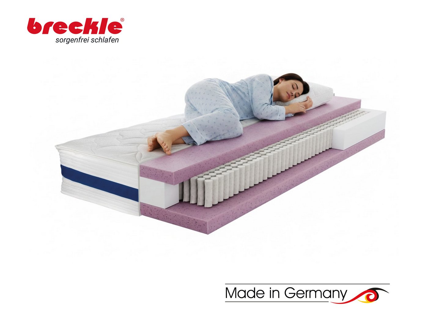 Taschenfederkernmatratze 1000 Pur, 7 Zonen Matratze 90x200 cm, 140x200 cm & weitere Größen, Breckle, 25 cm hoch, Matratze H2/H3/H4, ergonomisch, atmungsaktiv – Bild 4 von 5