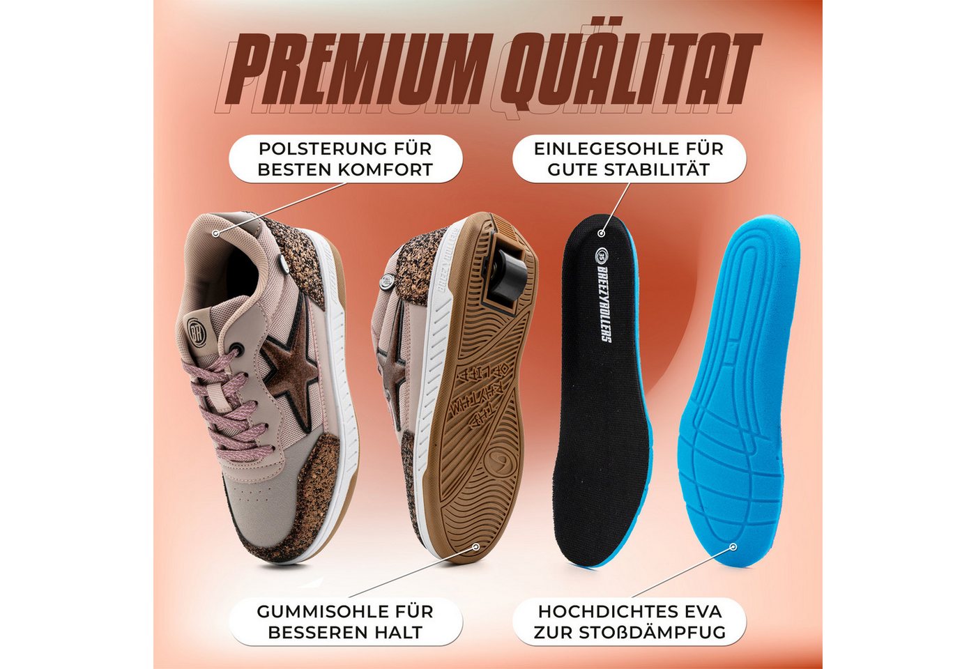 BREEZY ROLLERS Schuhe mit Rollen Rollschuhe Sneaker Heelys 2-in-1 Kinderschuhe Rollschuhe – Bild 5 von 5