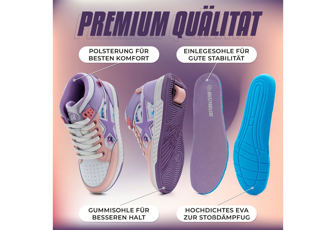 BREEZY ROLLERS Schuhe mit Rollen Rollschuhe Sneaker Heelys 2-in-1 Kinderschuhe Rollschuhe – Bild 5 von 5