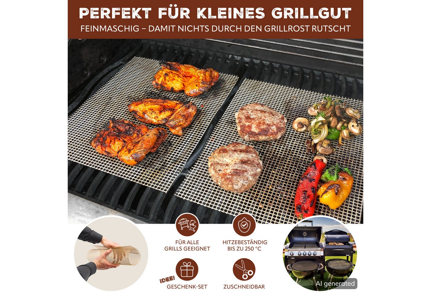 bremermann Backmatte Grillmatte Backmatte rechteckig, Glasfasergewebe, antihaft, 3 Stk, Glasfasergewebe (3-tlg), individuell zuschneidbar – Bild 2 von 5