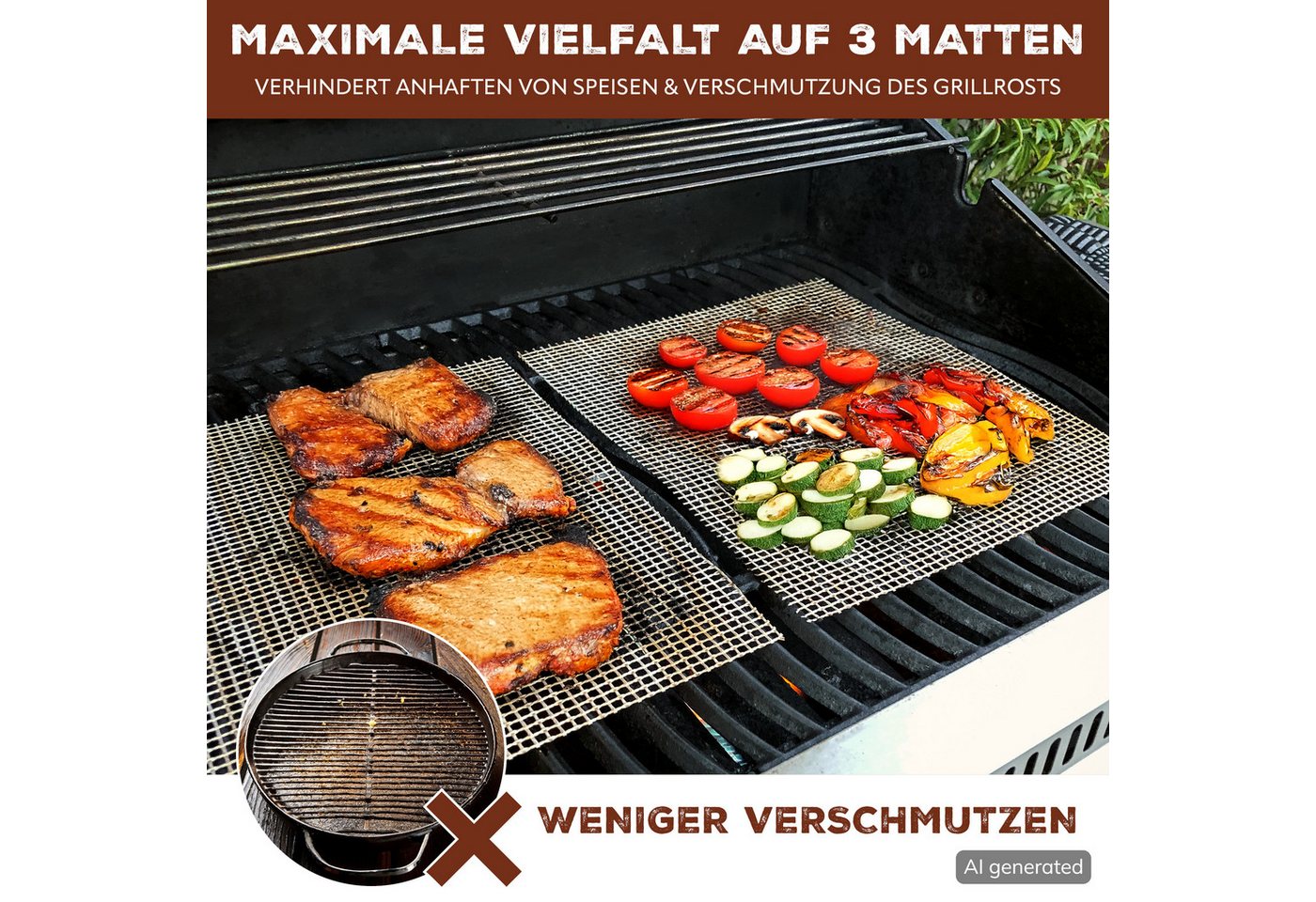 bremermann Backmatte Grillmatte Backmatte rechteckig, Glasfasergewebe, antihaft, 3 Stk, Glasfasergewebe (3-tlg), individuell zuschneidbar – Bild 3 von 5