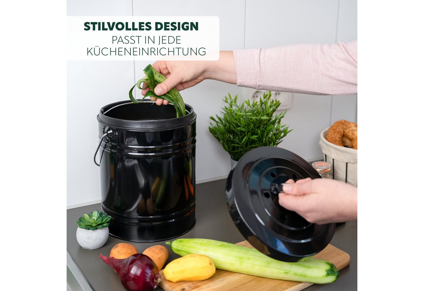 bremermann Biomülleimer Komposteimer 5 Liter, Aktivkohlefilter, Bio-Abfalleimer, schwarz – Bild 2 von 5