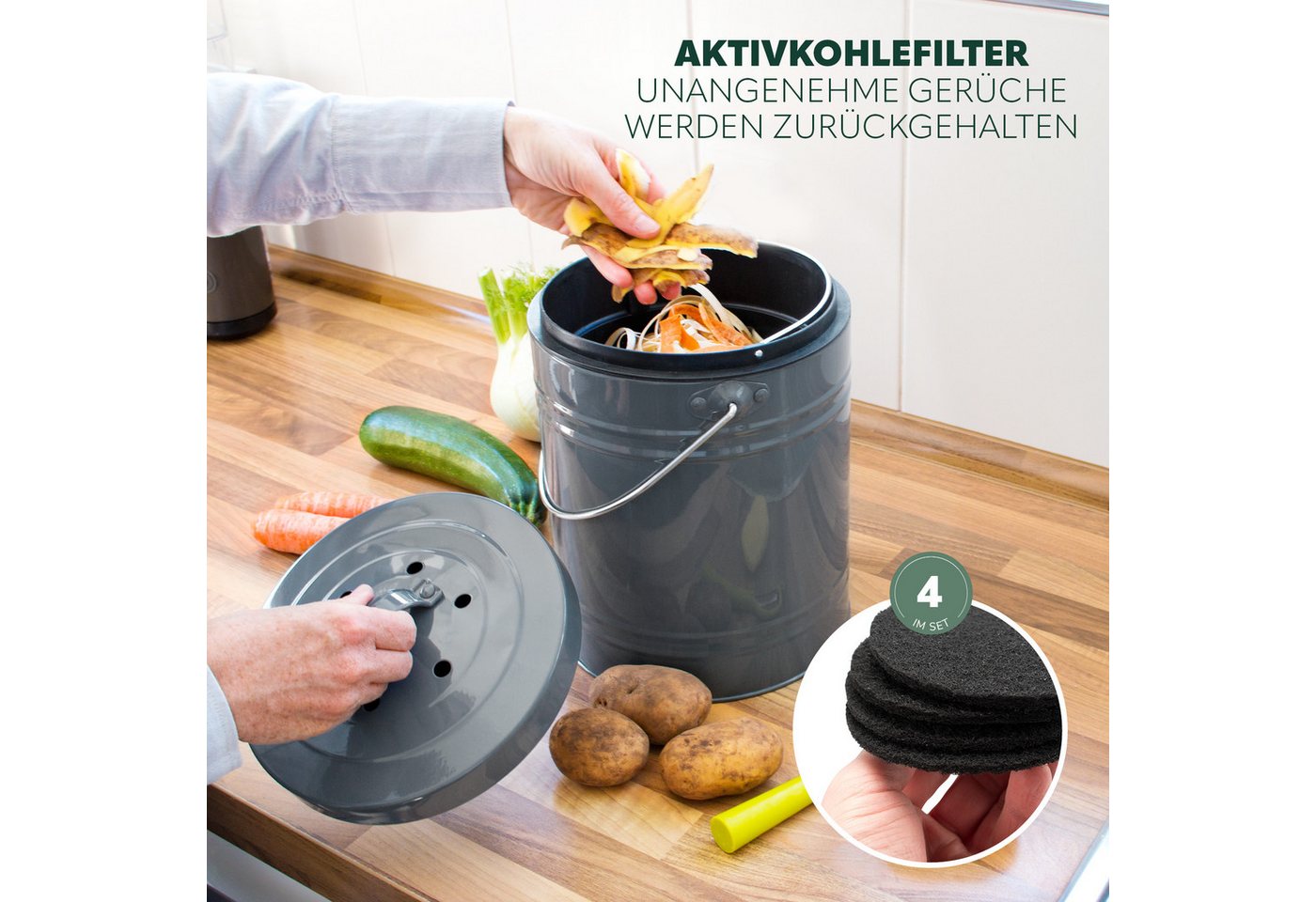 bremermann Biomülleimer Komposteimer mit 5 Liter Inneneimer, Aktivkohlefilter, Biotonne, grau – Bild 4 von 5