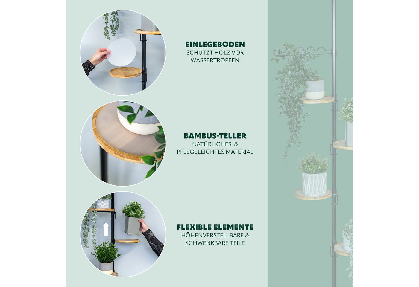 bremermann Blumenständer Teleskop-Blumenregal mit 4 Bambus-Ablagen – Bild 4 von 5