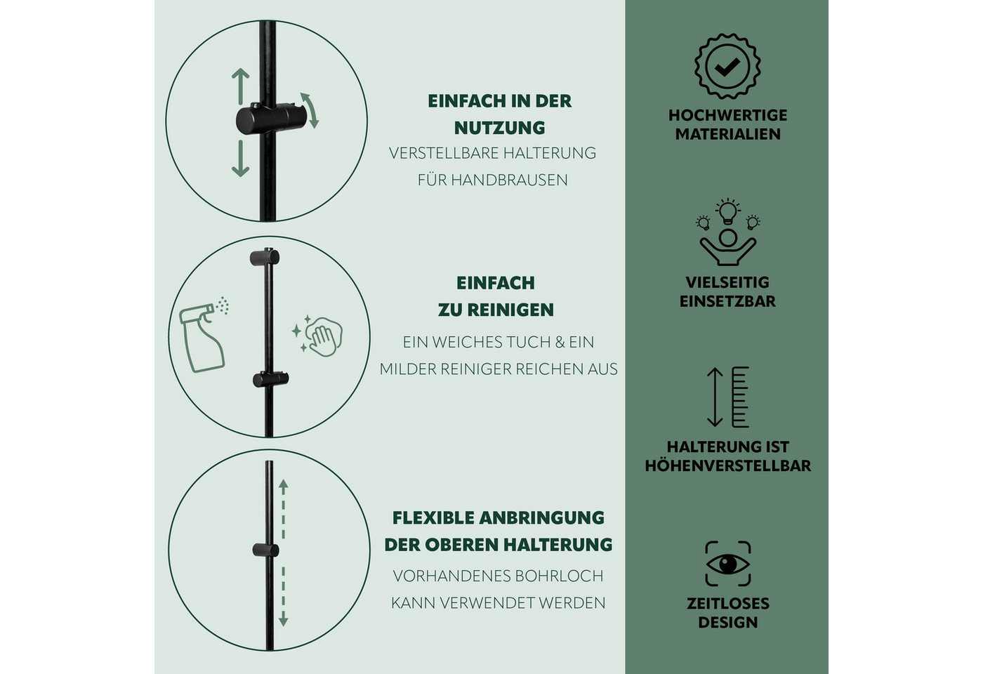 bremermann Brausegarnitur Brausestangenset, inkl. Brause, Brauseschlauch 1,75 m und Stange, Höhe 71.5 cm, 5 Strahlart(en) – Bild 3 von 5