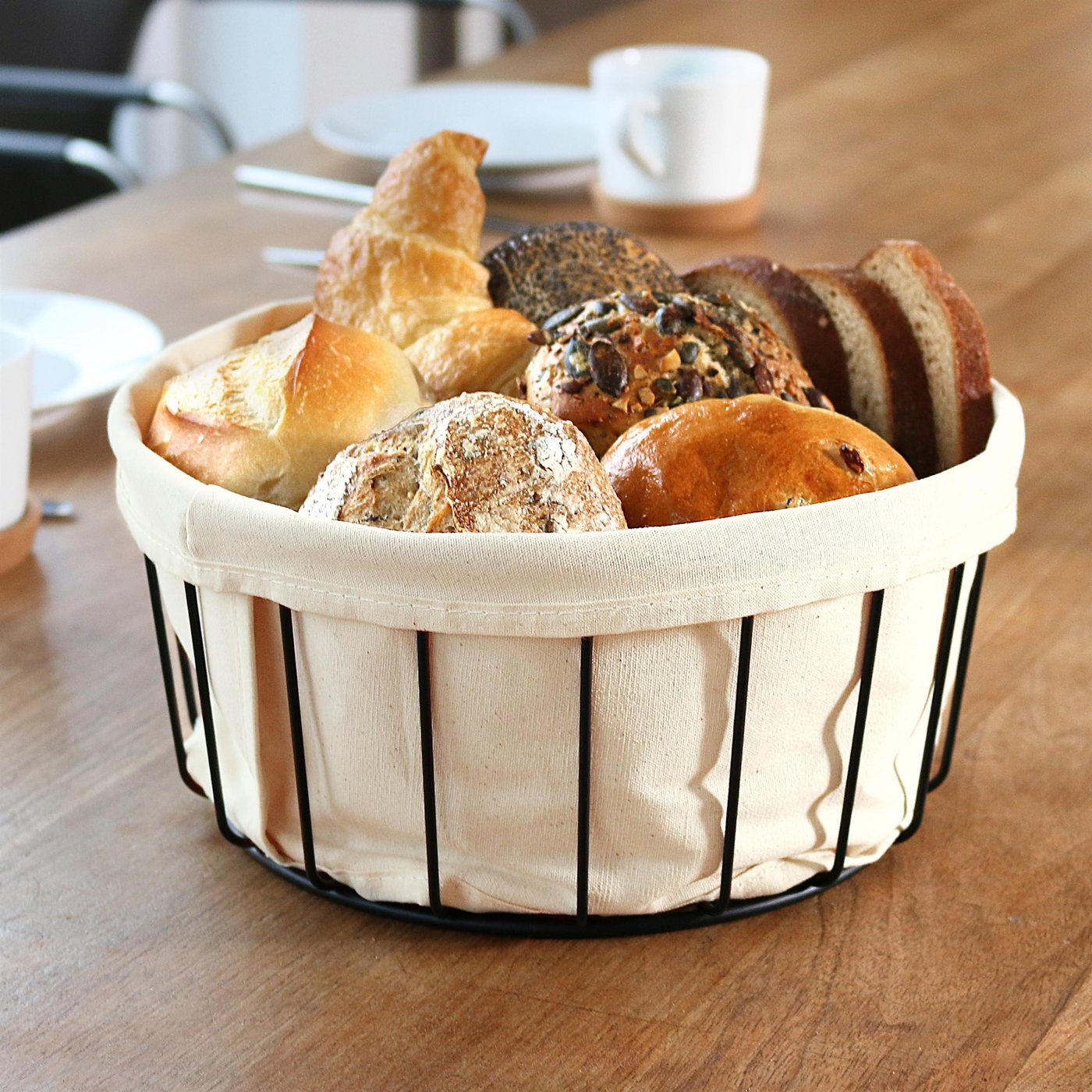 bremermann Brotkorb Brotkorb und Obstkorb schwarz, abnehmbarer Bezug waschbar beige – Bild 4 von 5