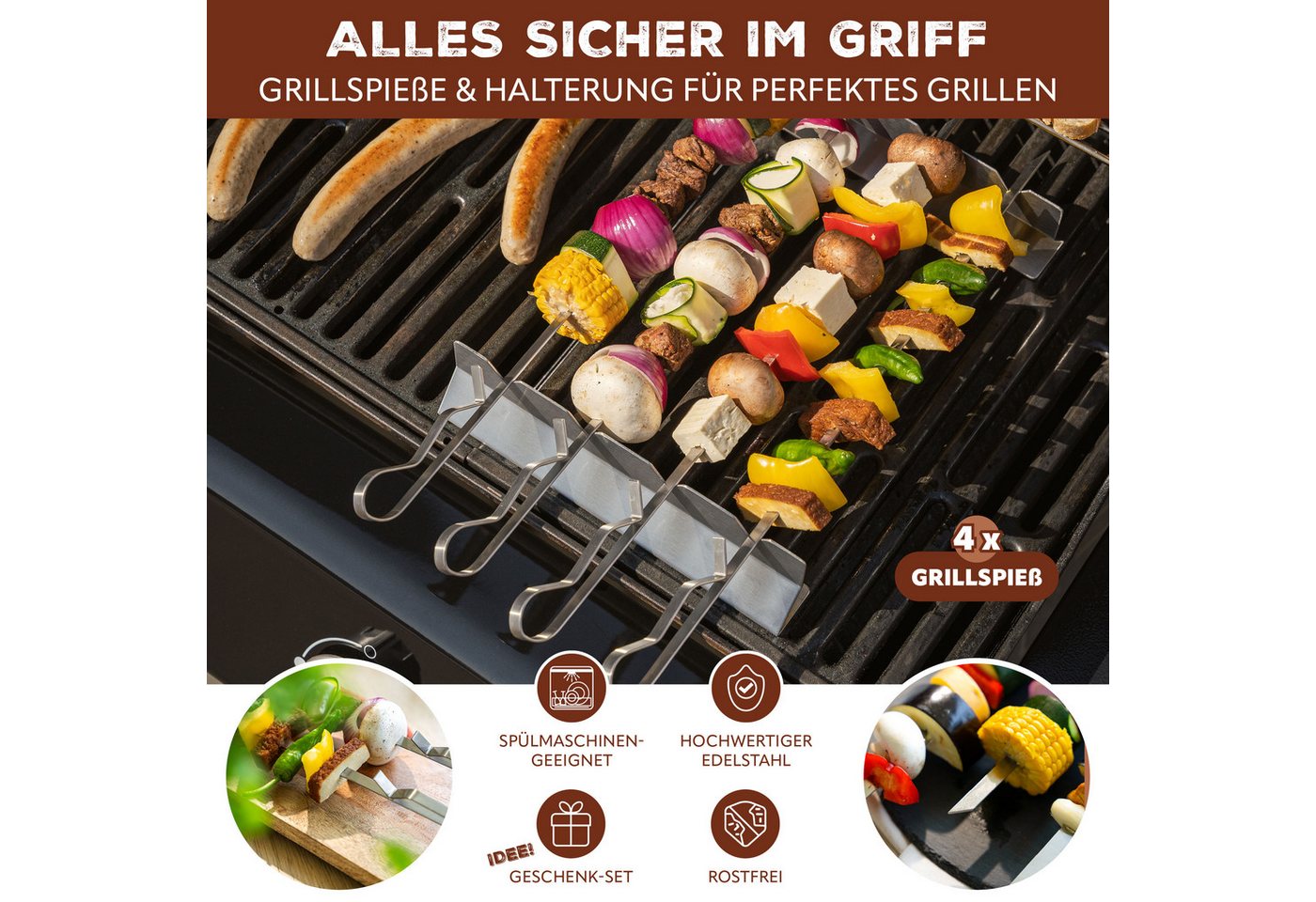 bremermann Grillspieß 4er-Set mit 2 Ablage-Gestellen, Grillspießhalter (4-St), inkl. 2 Grillspießhaltern – Bild 2 von 5