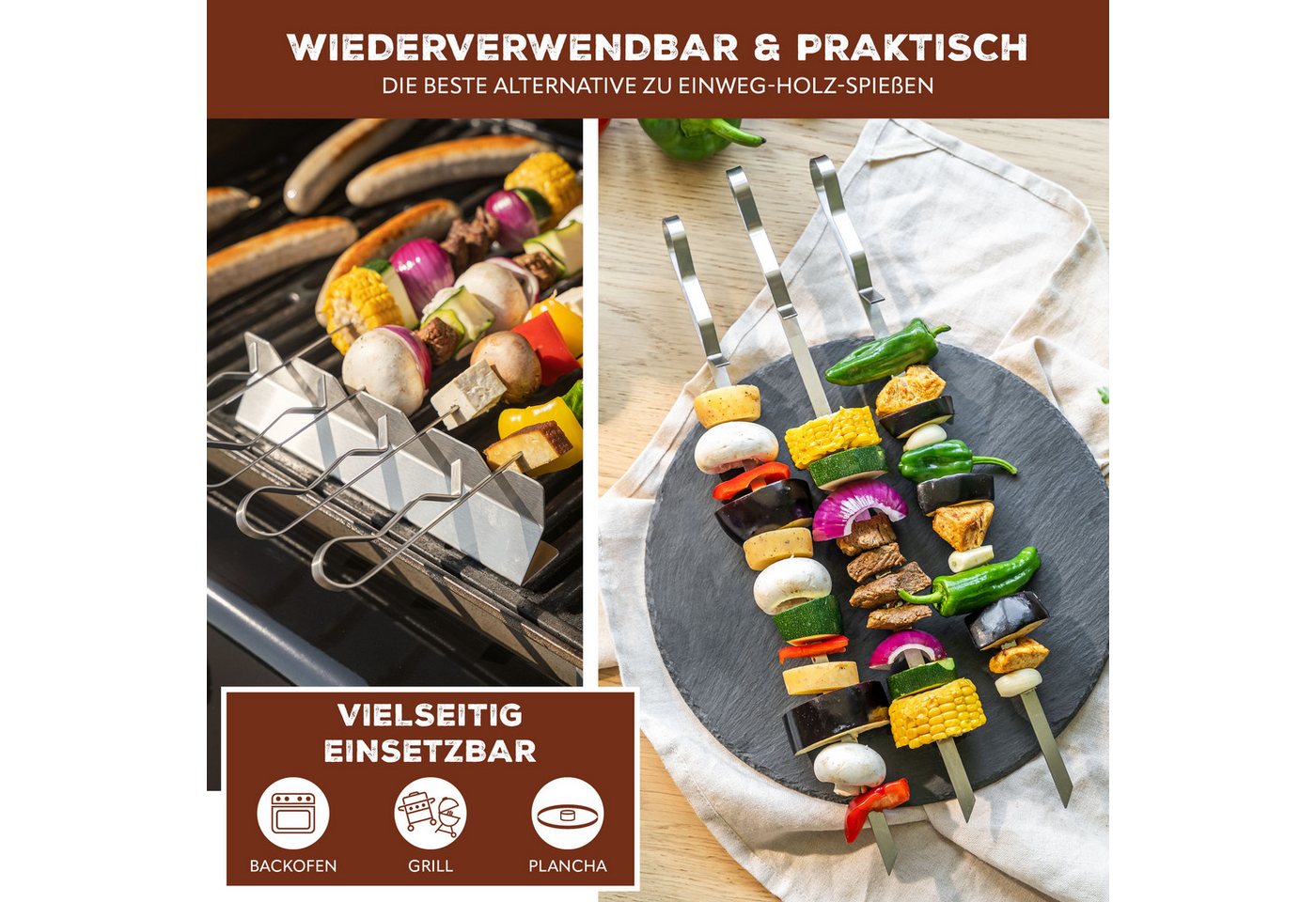 bremermann Grillspieß 4er-Set mit 2 Ablage-Gestellen, Grillspießhalter (4-St), inkl. 2 Grillspießhaltern – Bild 3 von 5
