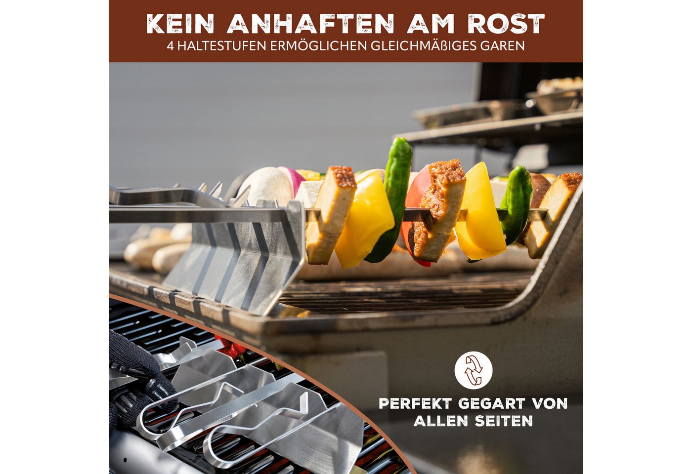 bremermann Grillspieß 4er-Set mit 2 Ablage-Gestellen, Grillspießhalter (4-St), inkl. 2 Grillspießhaltern – Bild 4 von 5