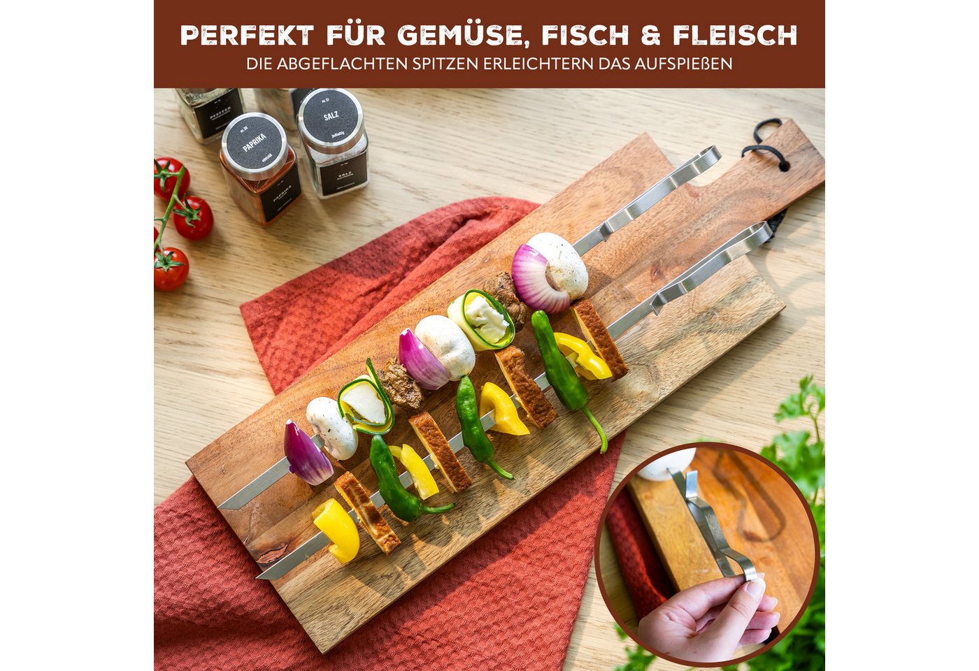 bremermann Grillspieß 4er-Set mit 2 Ablage-Gestellen, Grillspießhalter (4-St), inkl. 2 Grillspießhaltern – Bild 5 von 5