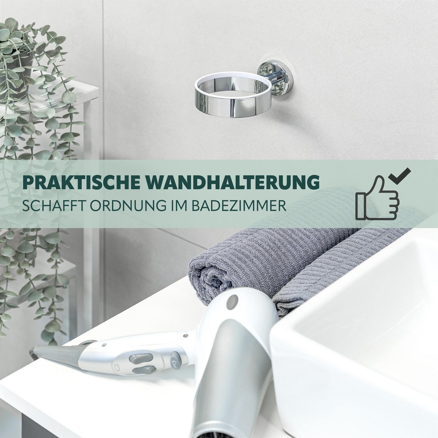 bremermann Haartrocknerhalter Bad-Serie LUCENTE - aus Edelstahl verchromt, (1-tlg) – Bild 3 von 5