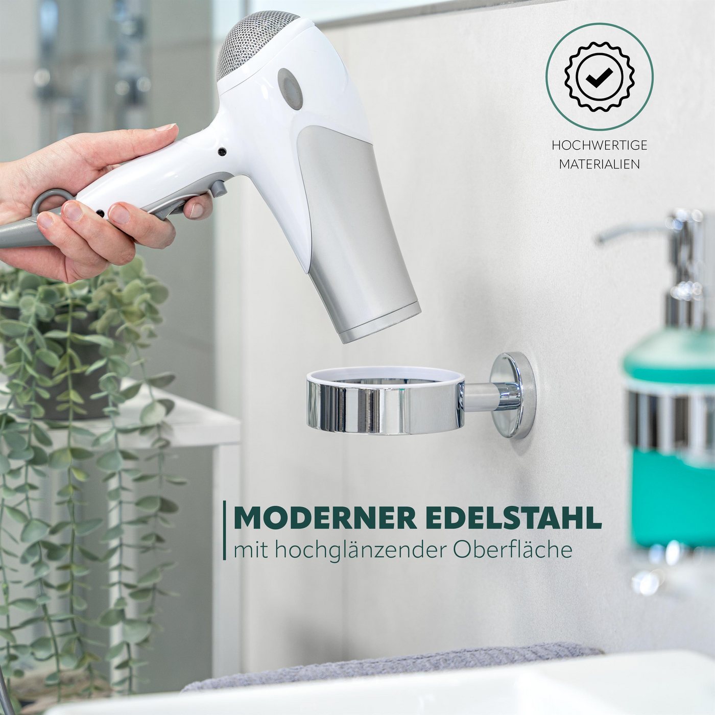 bremermann Haartrocknerhalter Bad-Serie LUCENTE - aus Edelstahl verchromt, (1-tlg) – Bild 4 von 5