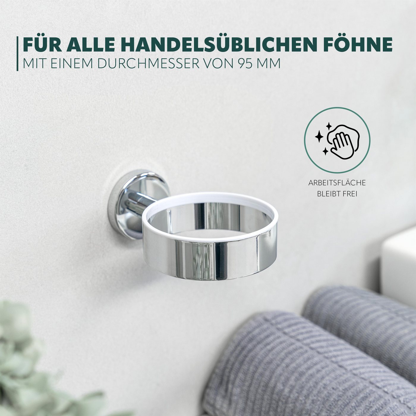 bremermann Haartrocknerhalter Bad-Serie LUCENTE - aus Edelstahl verchromt, (1-tlg) – Bild 5 von 5