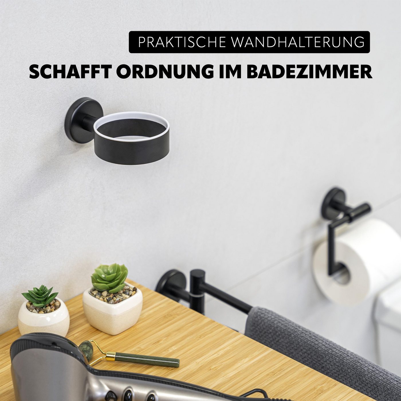 bremermann Haartrocknerhalter Bad-Serie PIAZZA BLACK - matt schwarz – Bild 4 von 5