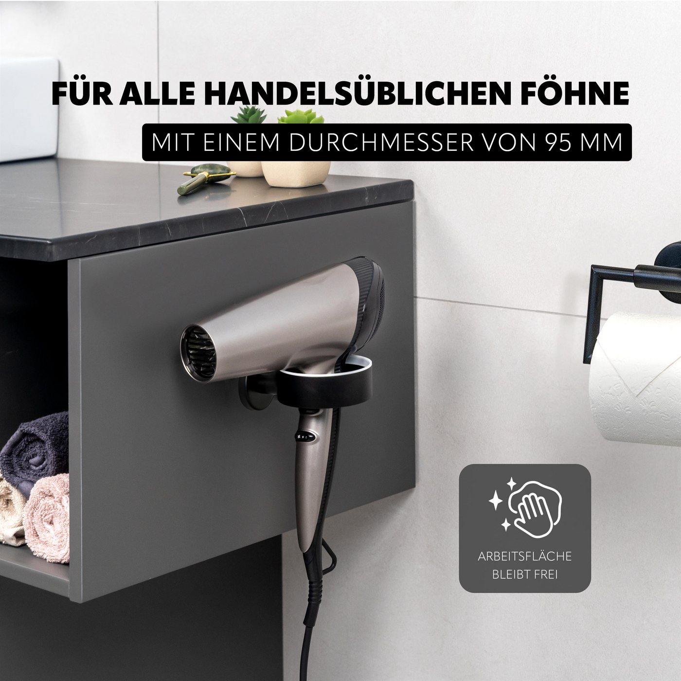bremermann Haartrocknerhalter Bad-Serie PIAZZA BLACK - matt schwarz – Bild 5 von 5