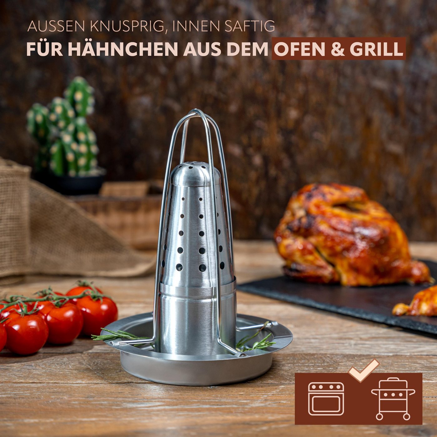 bremermann Hähnchenbräter Hähnchengriller mit Aromabehälter, Hähnchenhalter, Edelstahl, (1-St) – Bild 2 von 5