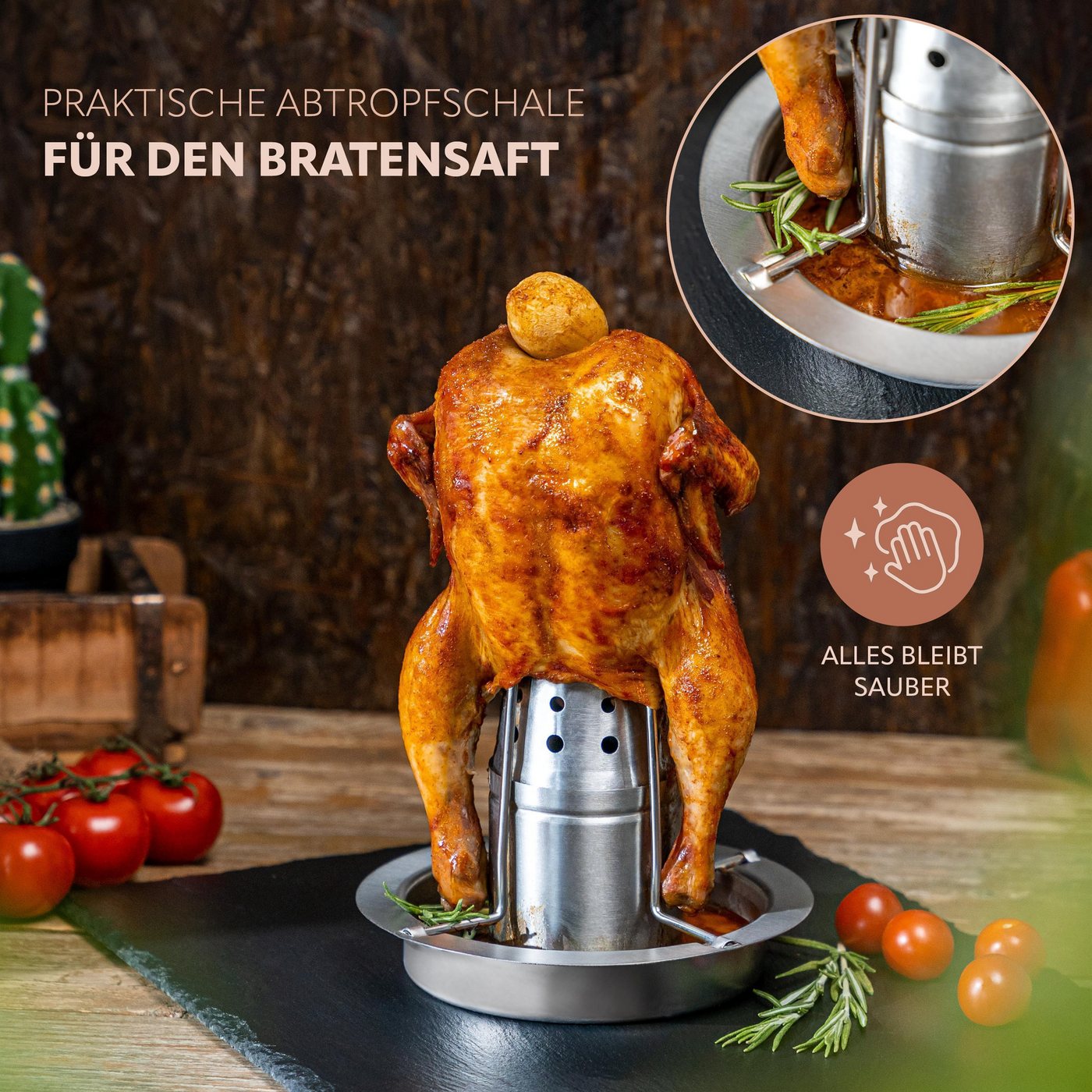 bremermann Hähnchenbräter Hähnchengriller mit Aromabehälter, Hähnchenhalter, Edelstahl, (1-St) – Bild 4 von 5
