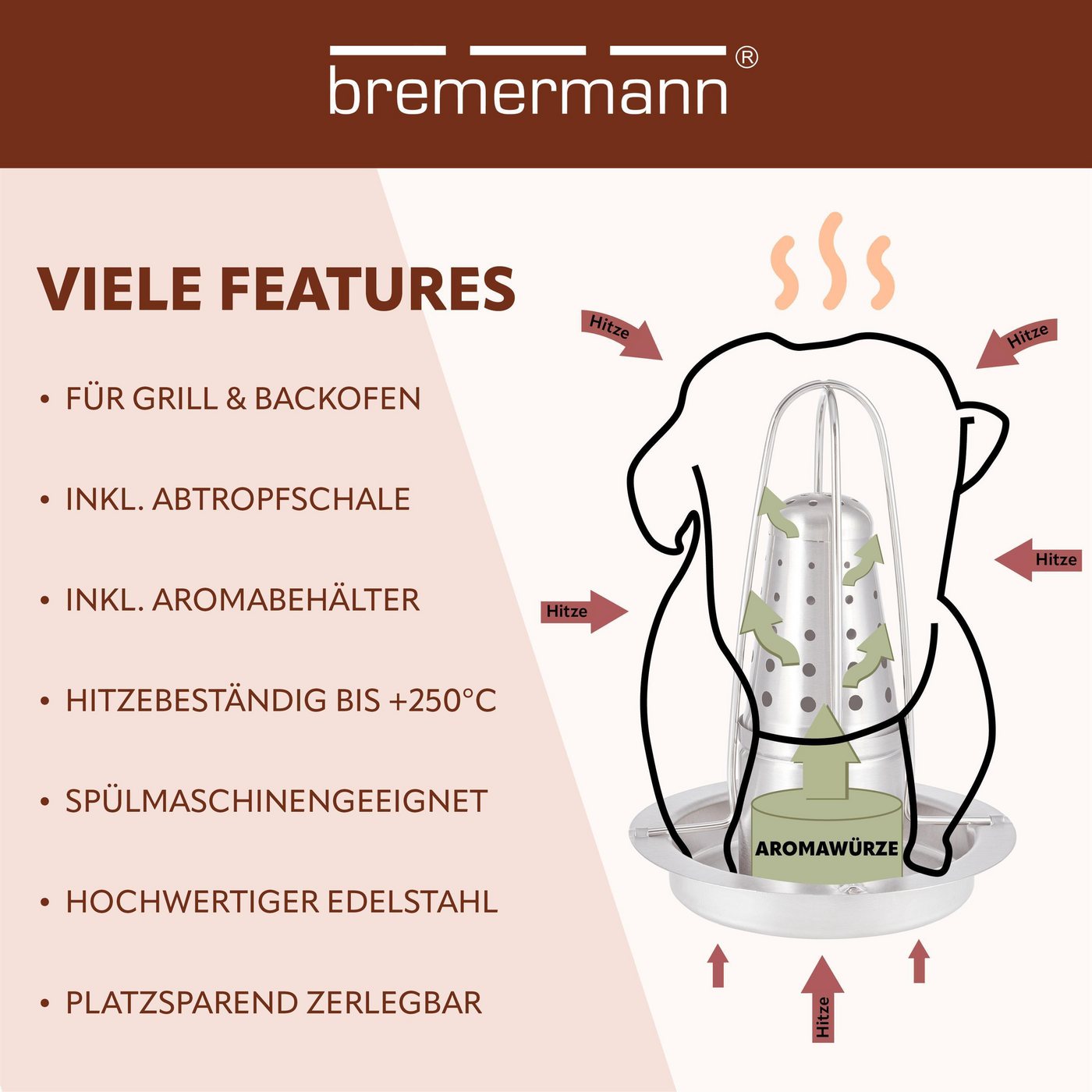 bremermann Hähnchenbräter Hähnchengriller mit Aromabehälter, Hähnchenhalter, Edelstahl, (1-St) – Bild 5 von 5