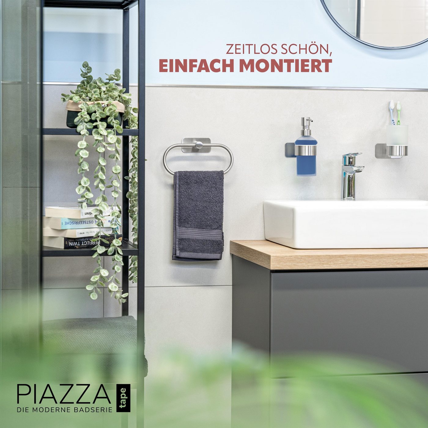 bremermann Handtuchhalter Bad-Serie PIAZZA TAPE - mit Klebepad, aus Edelstahl matt – Bild 2 von 5