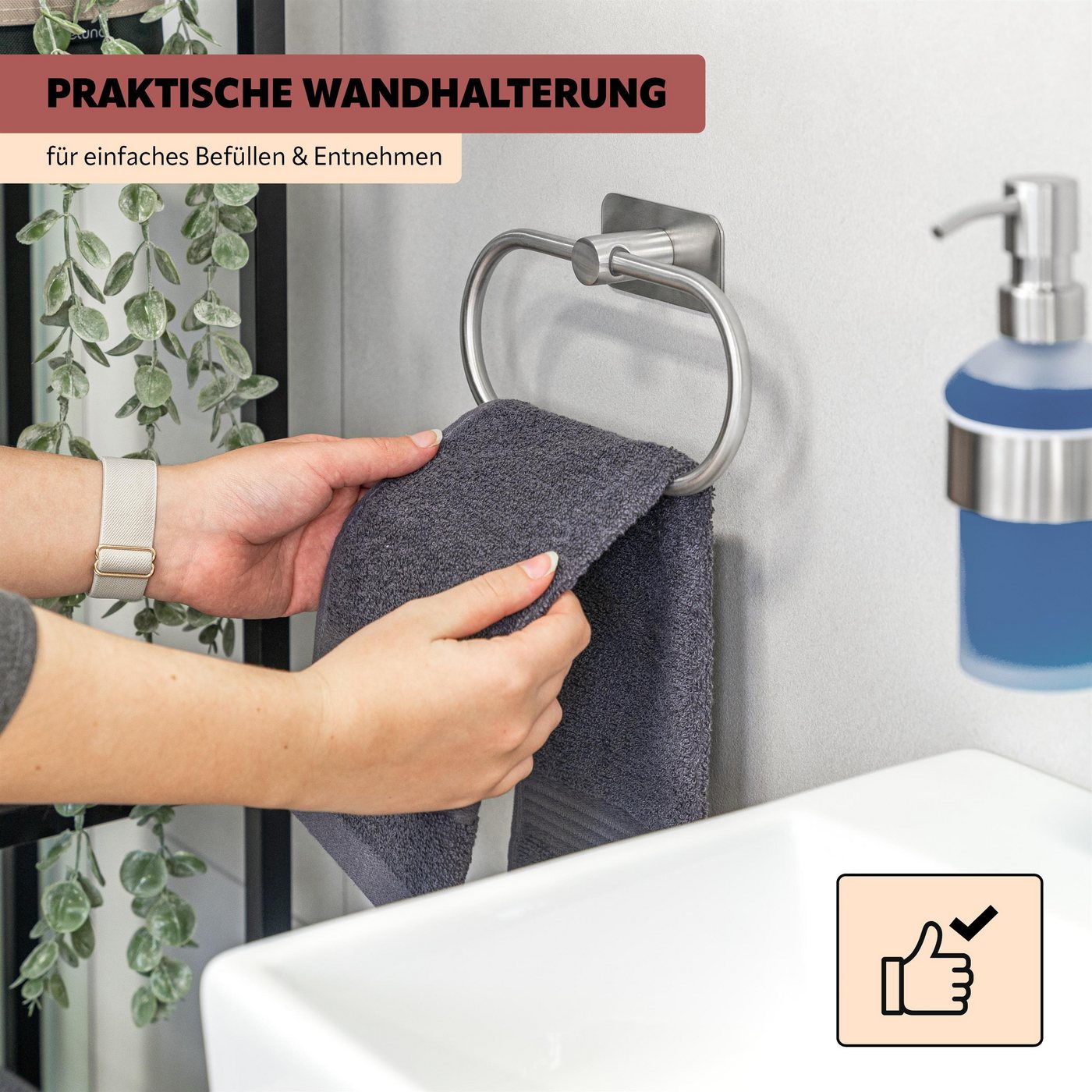 bremermann Handtuchhalter Bad-Serie PIAZZA TAPE - mit Klebepad, aus Edelstahl matt – Bild 3 von 5