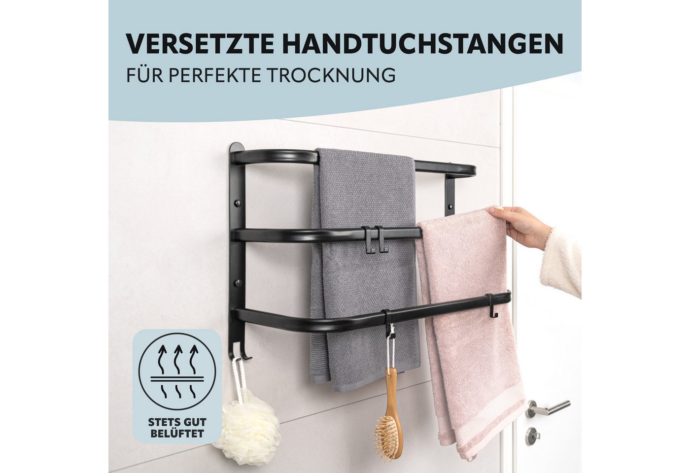 bremermann Handtuchhalter Wand-Handtuchhalter, 3 gestufte Ablagen, Handtuchstange, Wandmontage – Bild 3 von 5