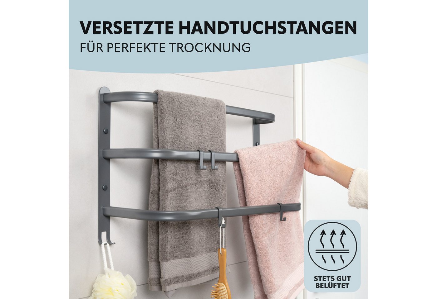 bremermann Handtuchhalter Wand-Handtuchhalter, 3 gestufte Ablagen, Handtuchstange, Wandmontage – Bild 3 von 5