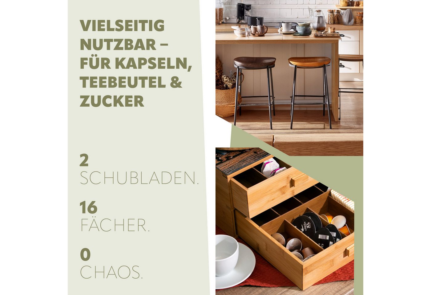 bremermann Kapselspender Kaffeekapsel-Box aus Bambus mit Dekor-Glasplatte // Teebeutel-Box – Bild 4 von 5