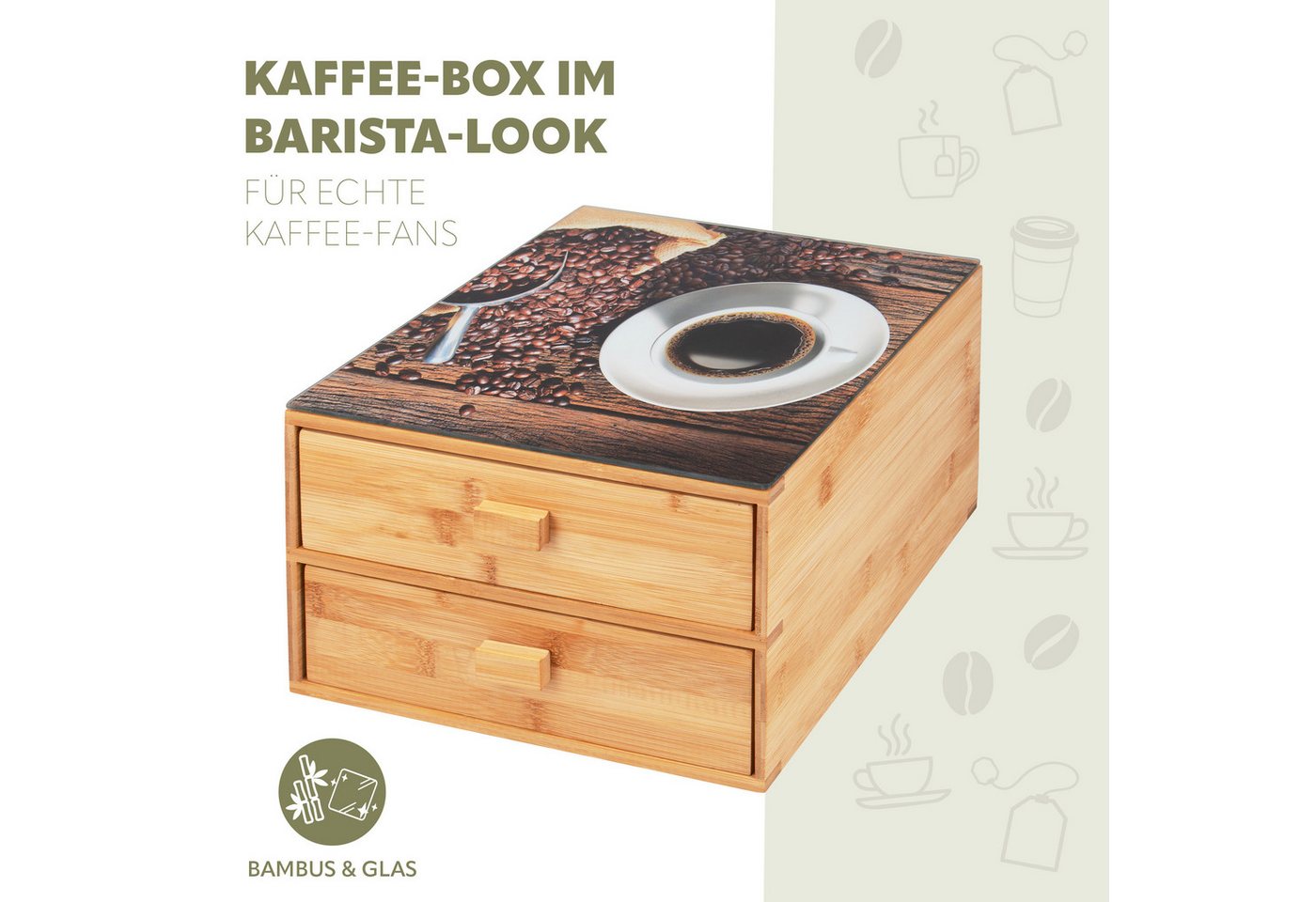 bremermann Kapselspender Kaffeekapsel-Box aus Bambus mit Dekor-Glasplatte // Teebeutel-Box – Bild 5 von 5