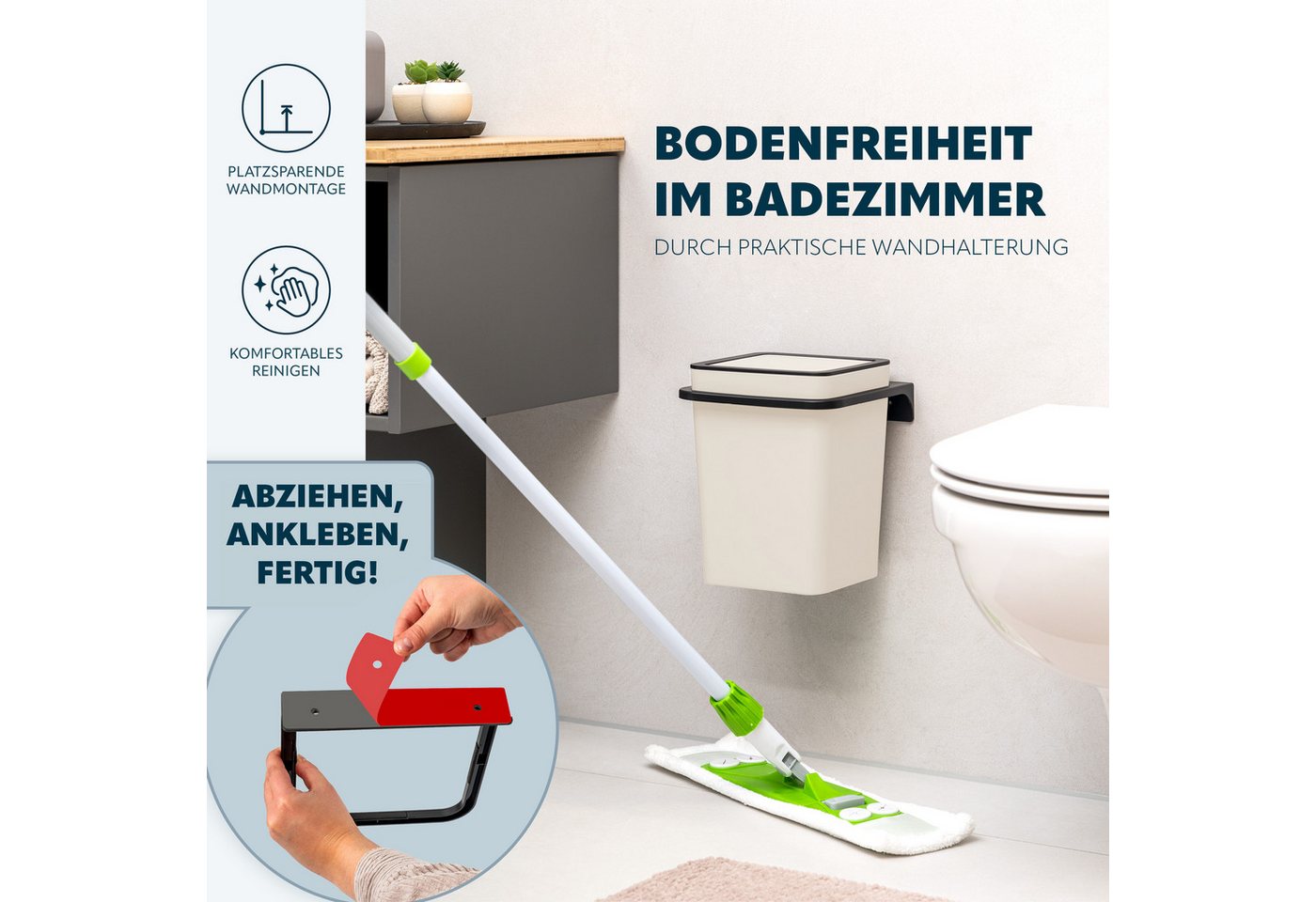 bremermann Kosmetikeimer eckiger Badeimer inkl. Wandhalterung, Kunststoff – Bild 3 von 5