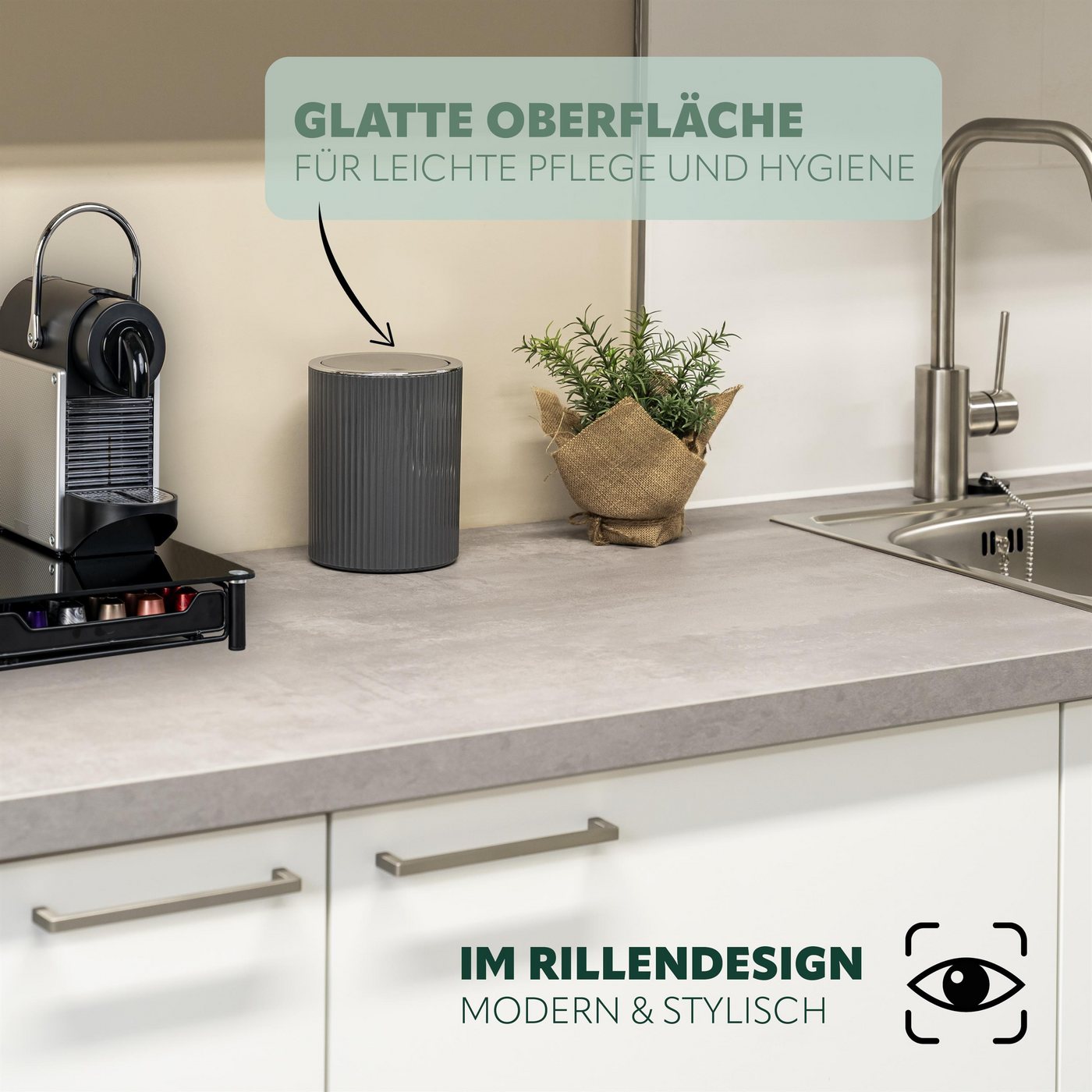 bremermann Kosmetikeimer Mini-Kosmetikeimer GAVELLO mit Schwingdeckel / mit Rillendekor, 1,5 L – Bild 3 von 5