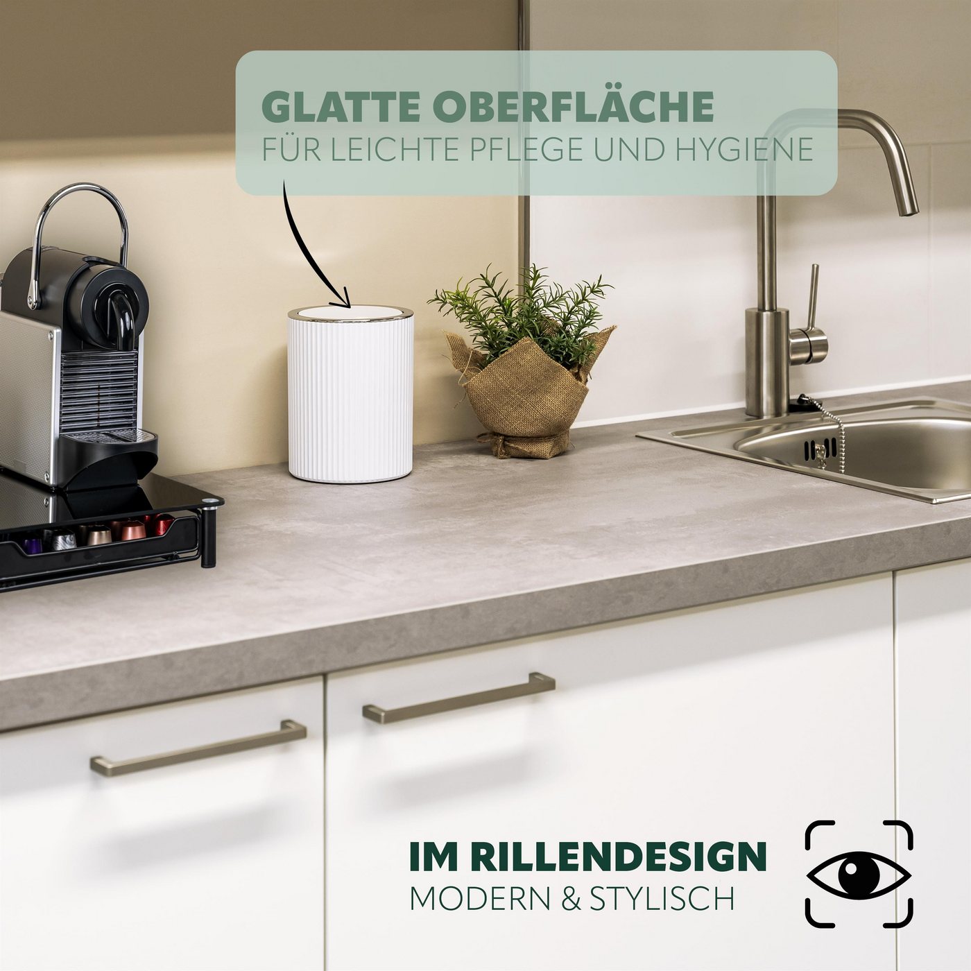 bremermann Kosmetikeimer Mini-Kosmetikeimer GAVELLO mit Schwingdeckel / mit Rillendekor, 1,5 L – Bild 3 von 5