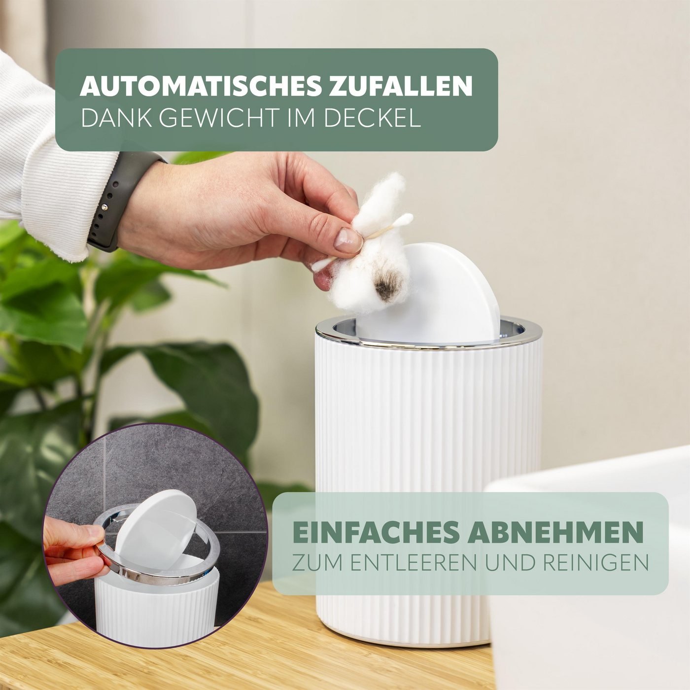 bremermann Kosmetikeimer Mini-Kosmetikeimer GAVELLO mit Schwingdeckel / mit Rillendekor, 1,5 L – Bild 5 von 5